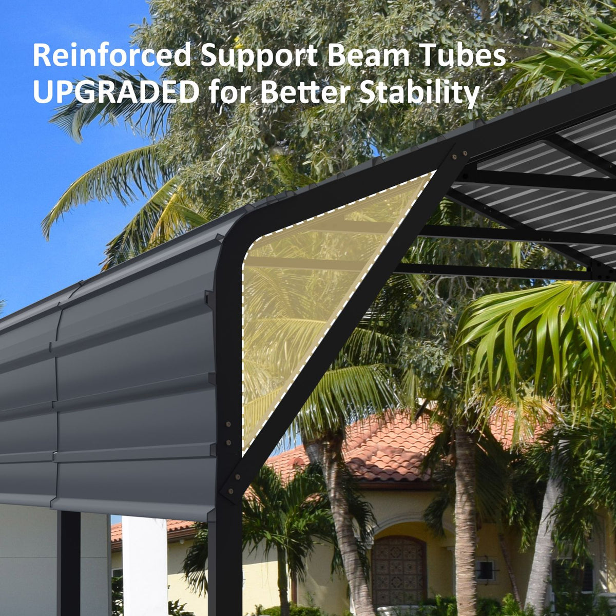 veikous carport with reinforced support beam tubes