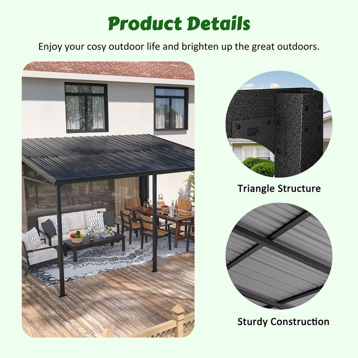 VEIKOUS Lean to Gazebo, 10'x14' Outdoor Pergola with Aluminum Frame, Patio Cover for Porch and Backyard
