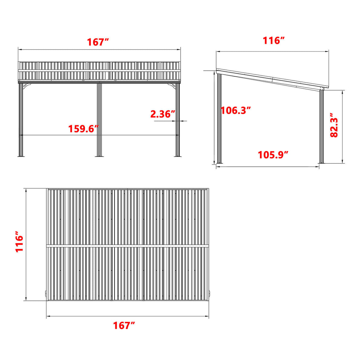 10x14 lean to gazebo, wall-mounted