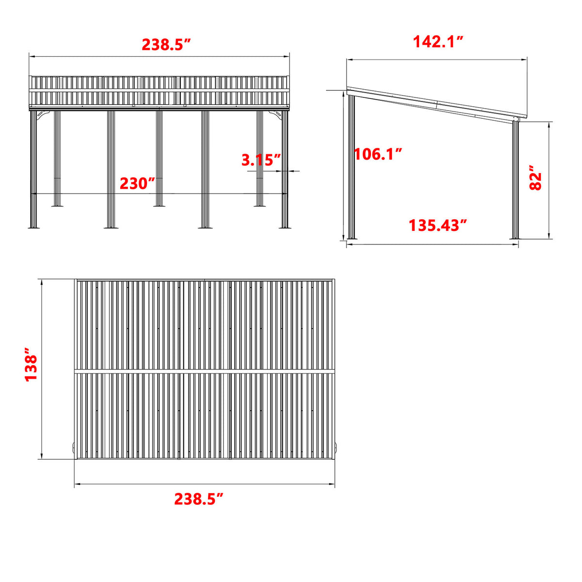 Wall-Mounted Aluminum Pergola for Patio