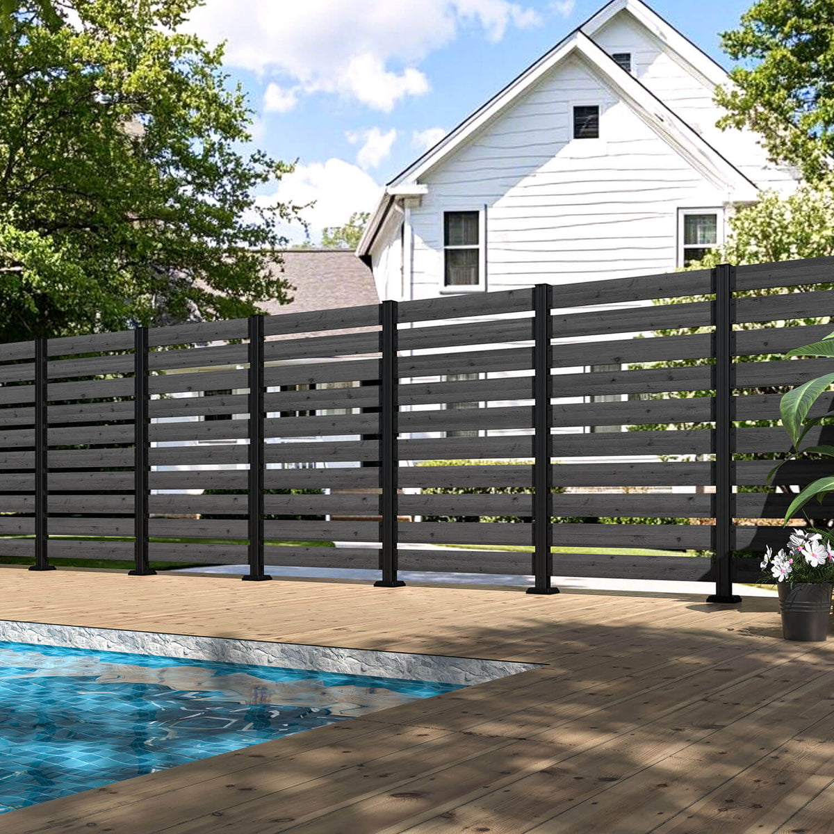 Veikous Wood Privacy Screen, Outdoor Slat Fence Panel with Metal Stake, for Air Conditioner, Trash 1 Panel