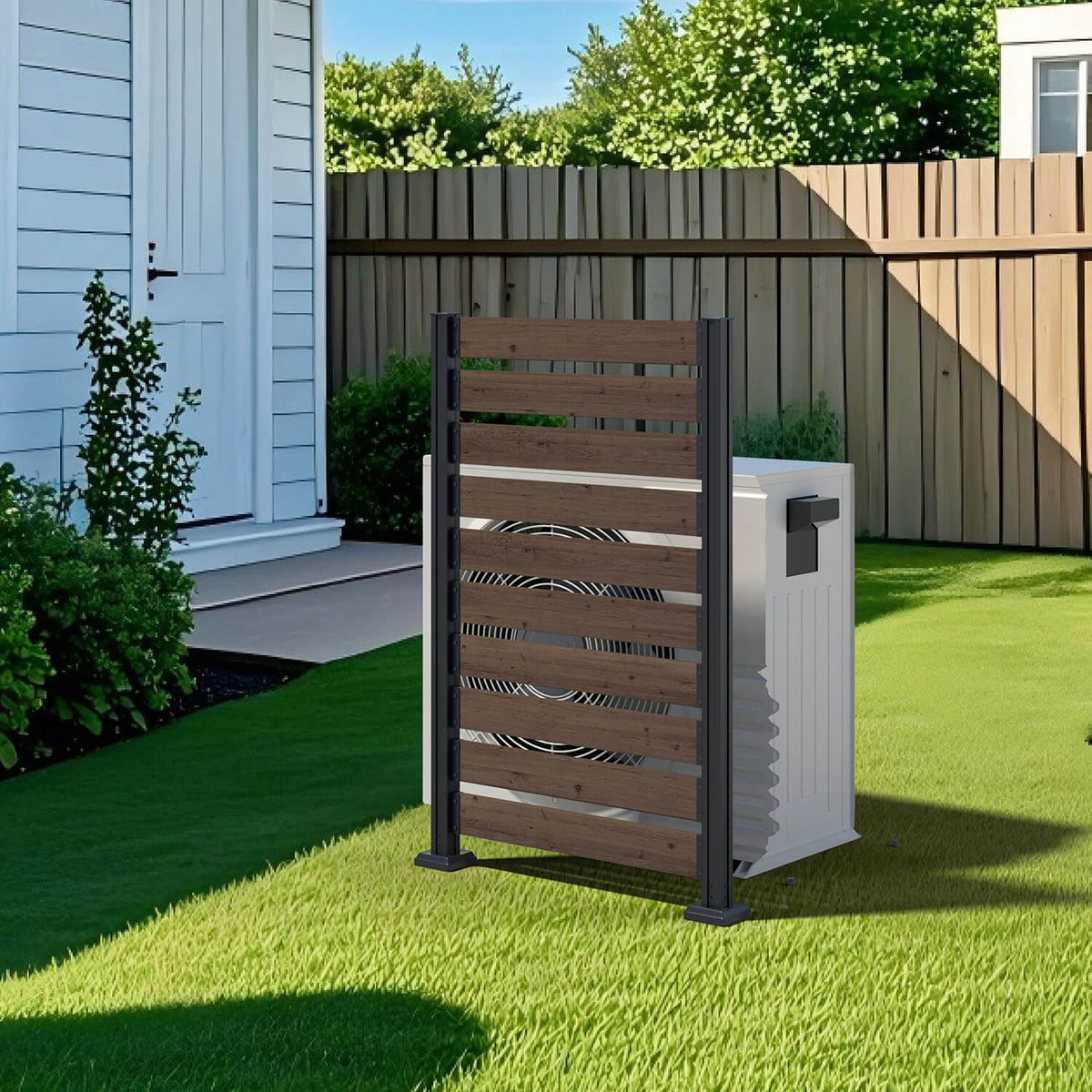 Veikous Wood Privacy Screen, Outdoor Slat Fence Panel with Metal Stake, for Air Conditioner, Trash 1 Panel