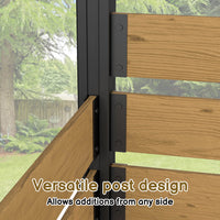 Veikous wooden privacy screens can be assembled in an L-shape