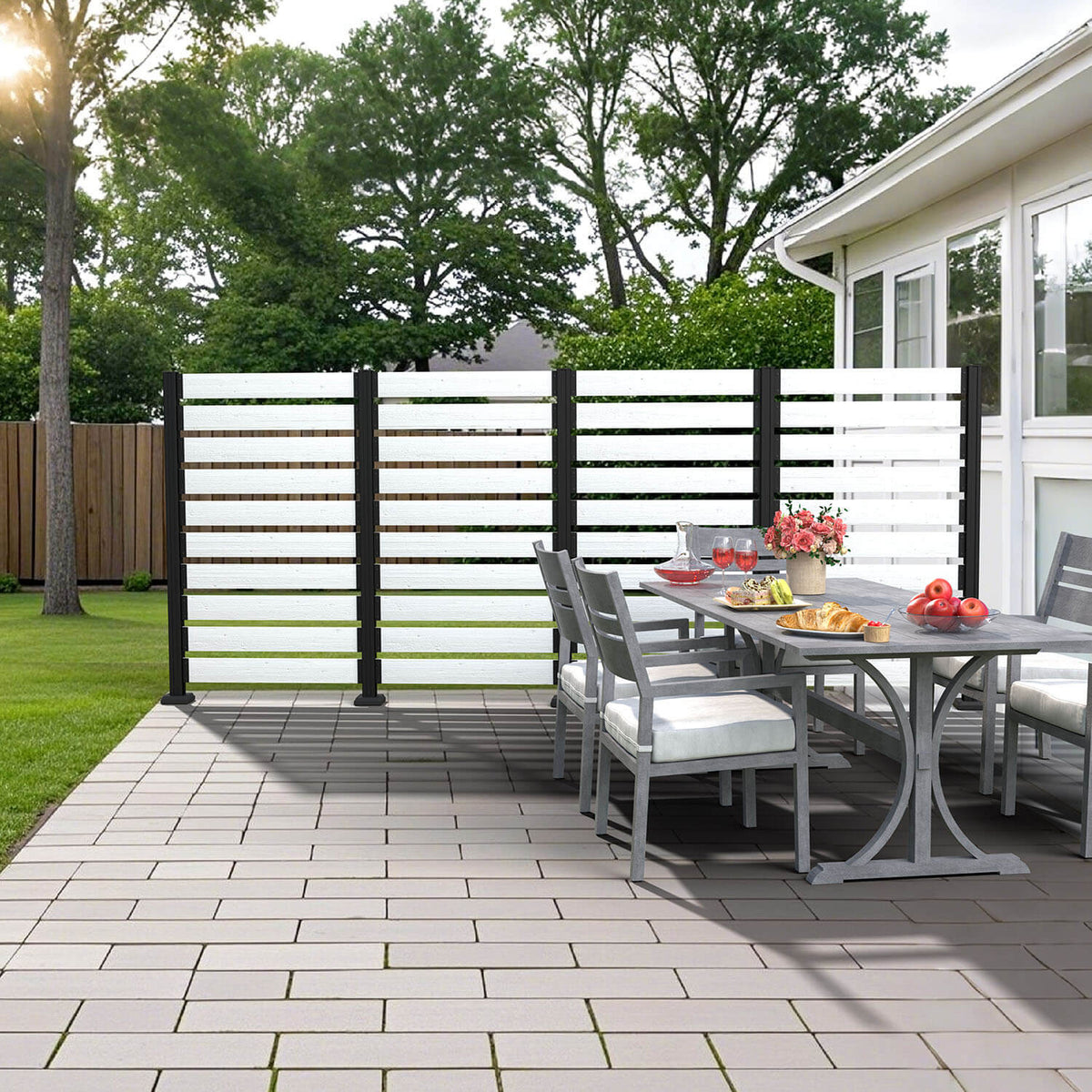 Veikous Wood Privacy Screen, Outdoor Slat Fence Panel with Metal Stake, for Air Conditioner, Trash 1 Panel