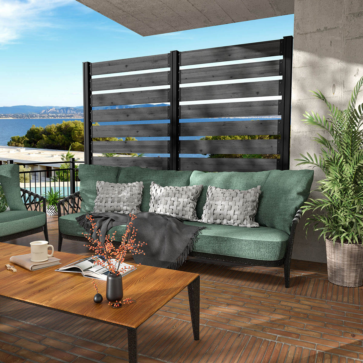 Veikous Wood Privacy Screen, Outdoor Slat Fence Panel with Metal Stake, for Air Conditioner, Trash 1 Panel