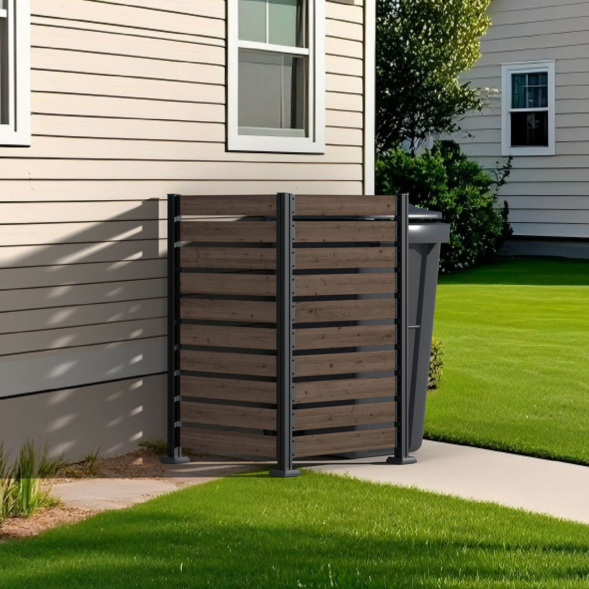 Veikous Wood Privacy Screen, Outdoor Slat Fence Panel with Metal Stake, for Air Conditioner, Trash 1 Panel