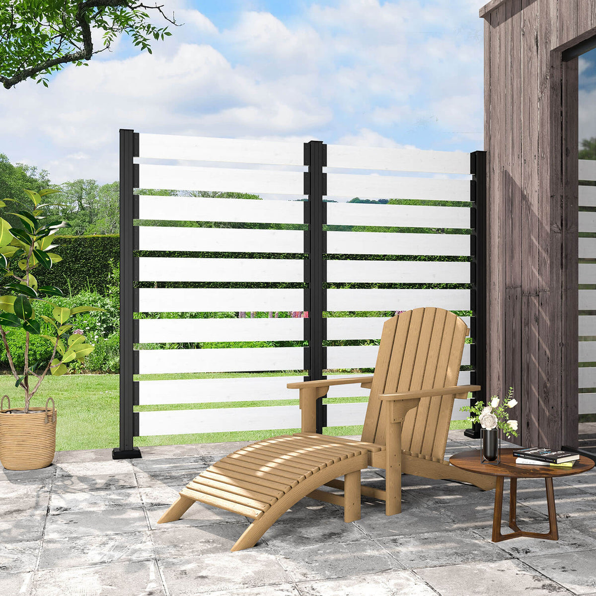 Veikous Wood Privacy Screen, Outdoor Slat Fence Panel with Metal Stake, for Air Conditioner, Trash 1 Panel