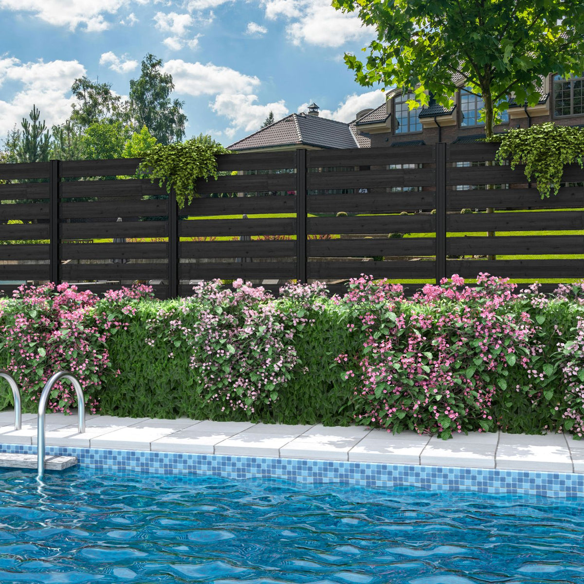 wood outdoor privacy screens with metal stakes