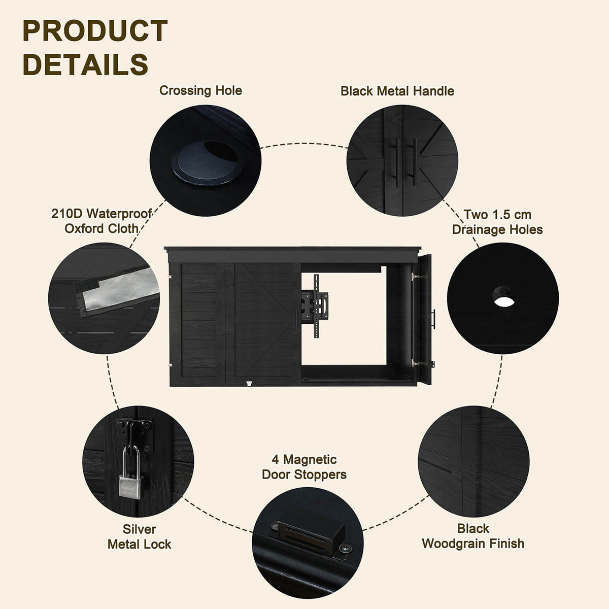 Veikous TV Enclosure for Outside, Waterproof TV Case with Lock and Dual Arms Mount, Wood