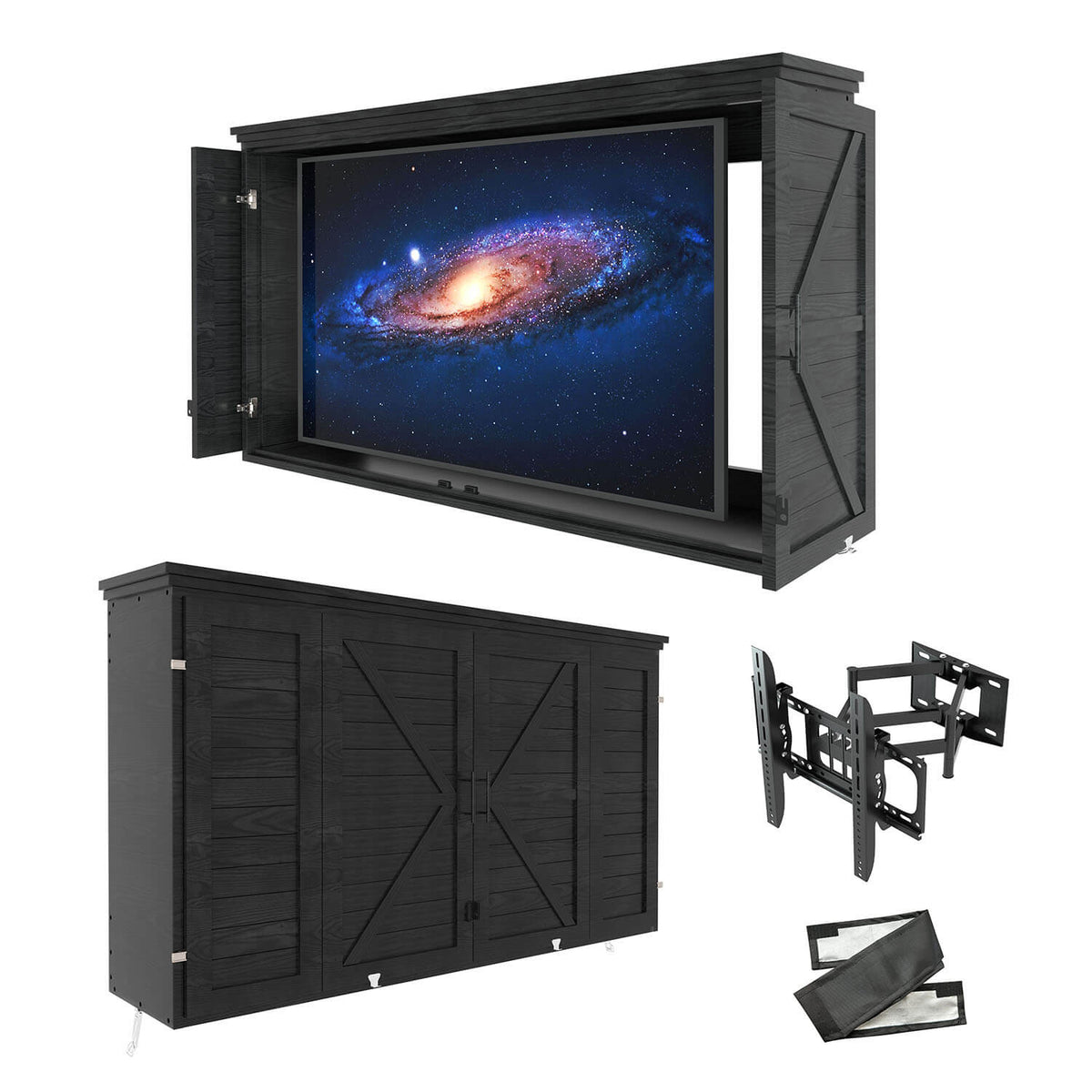 Veikous TV Enclosure for Outside, Waterproof TV Case with Lock and Dual Arms Mount, Wood