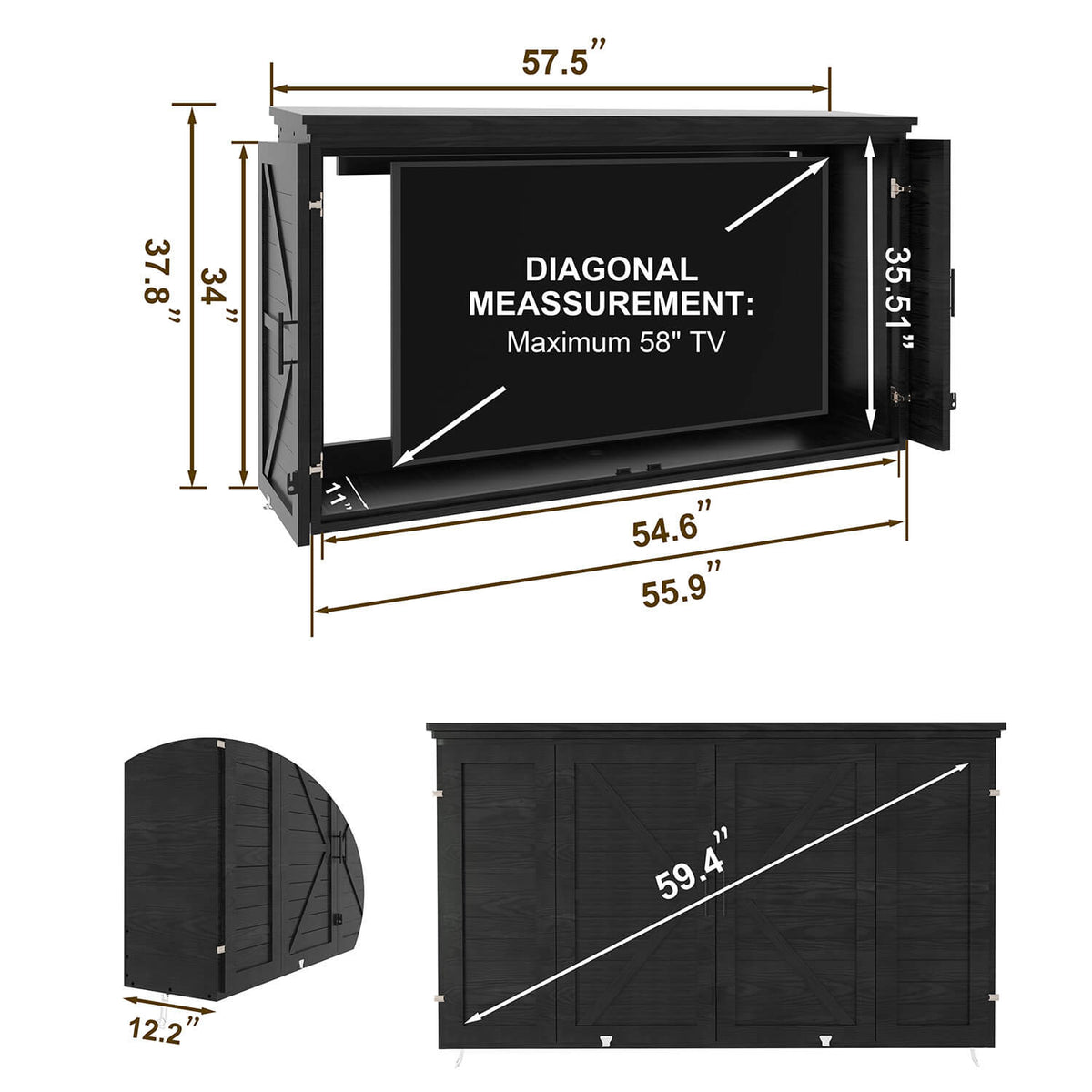 Veikous TV Enclosure for Outside, Waterproof TV Case with Lock and Dual Arms Mount, Wood