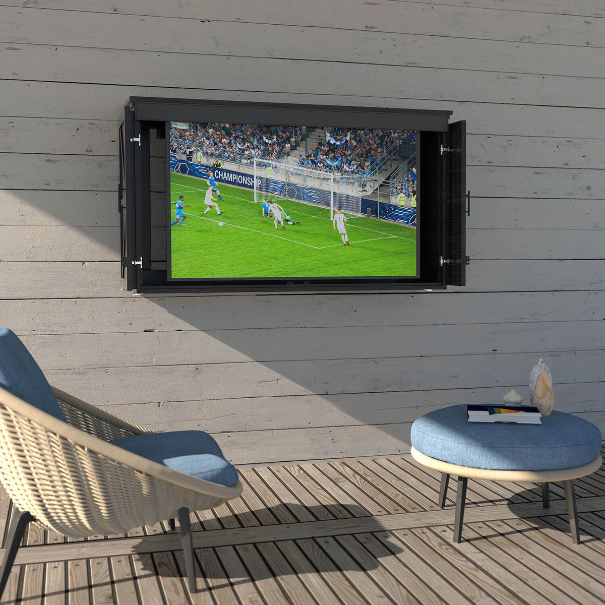 Veikous TV Enclosure for Outside, Waterproof TV Case with Lock and Dual Arms Mount, Wood