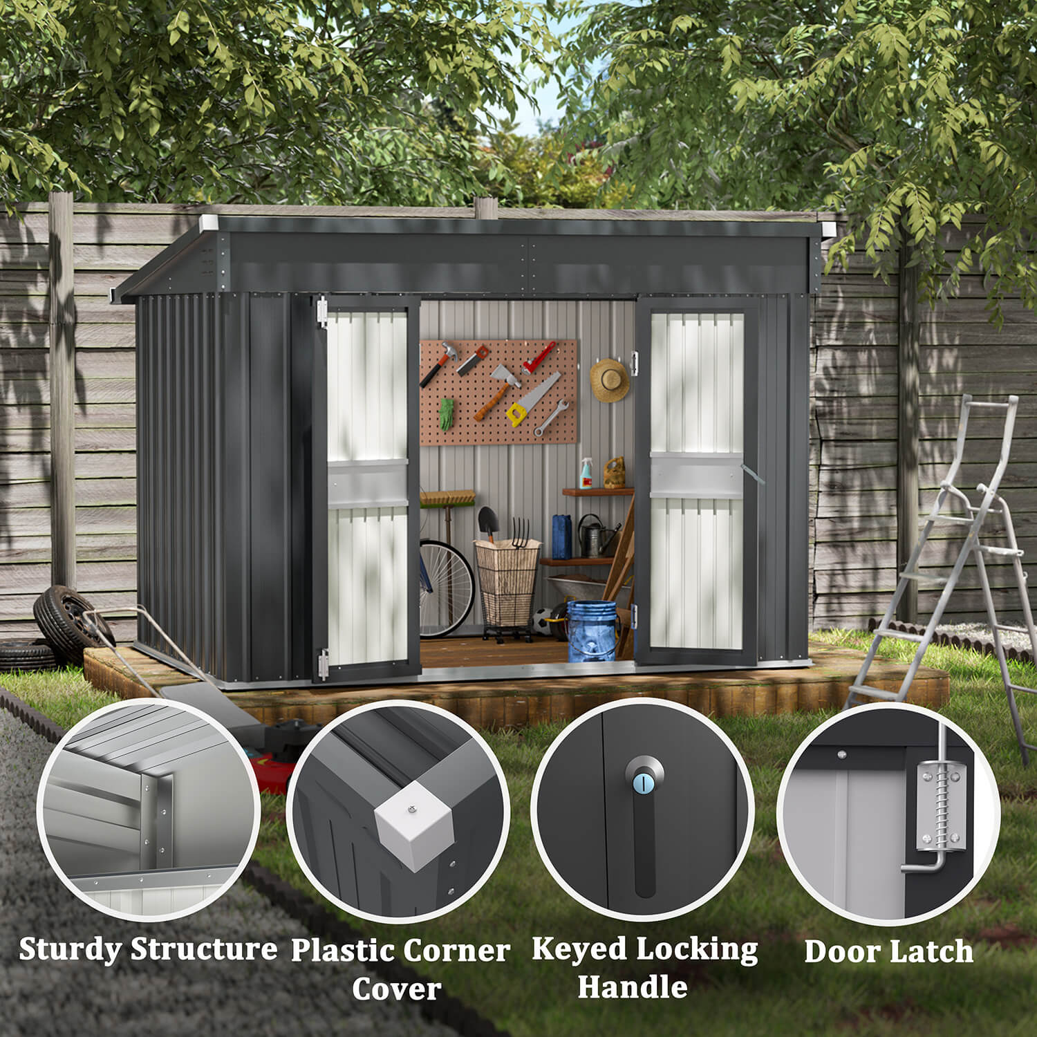 あづ 6×10 Metal Shed with Lockable Doors, Outdoor Storage Shed