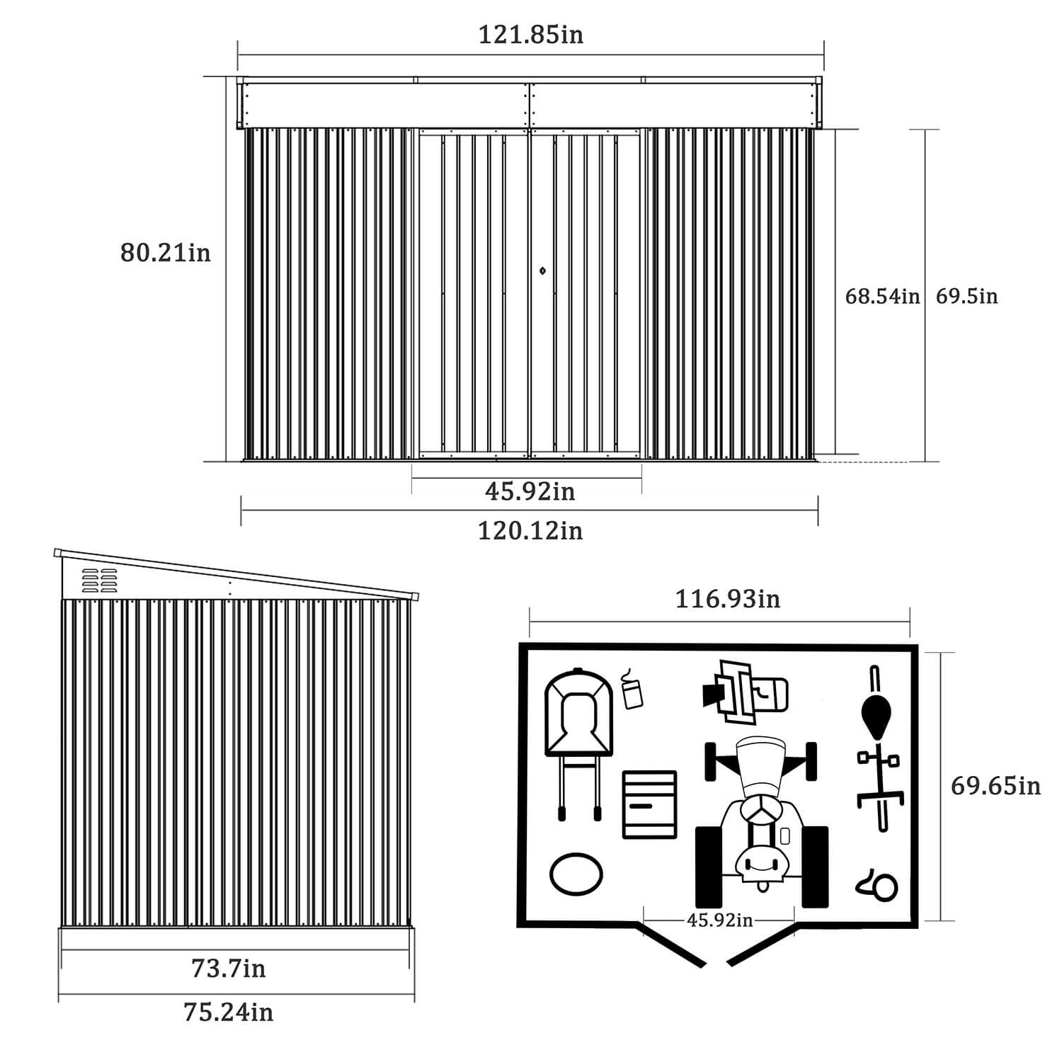 6×10 Metal Shed with Lockable Doors, Outdoor Storage Shed