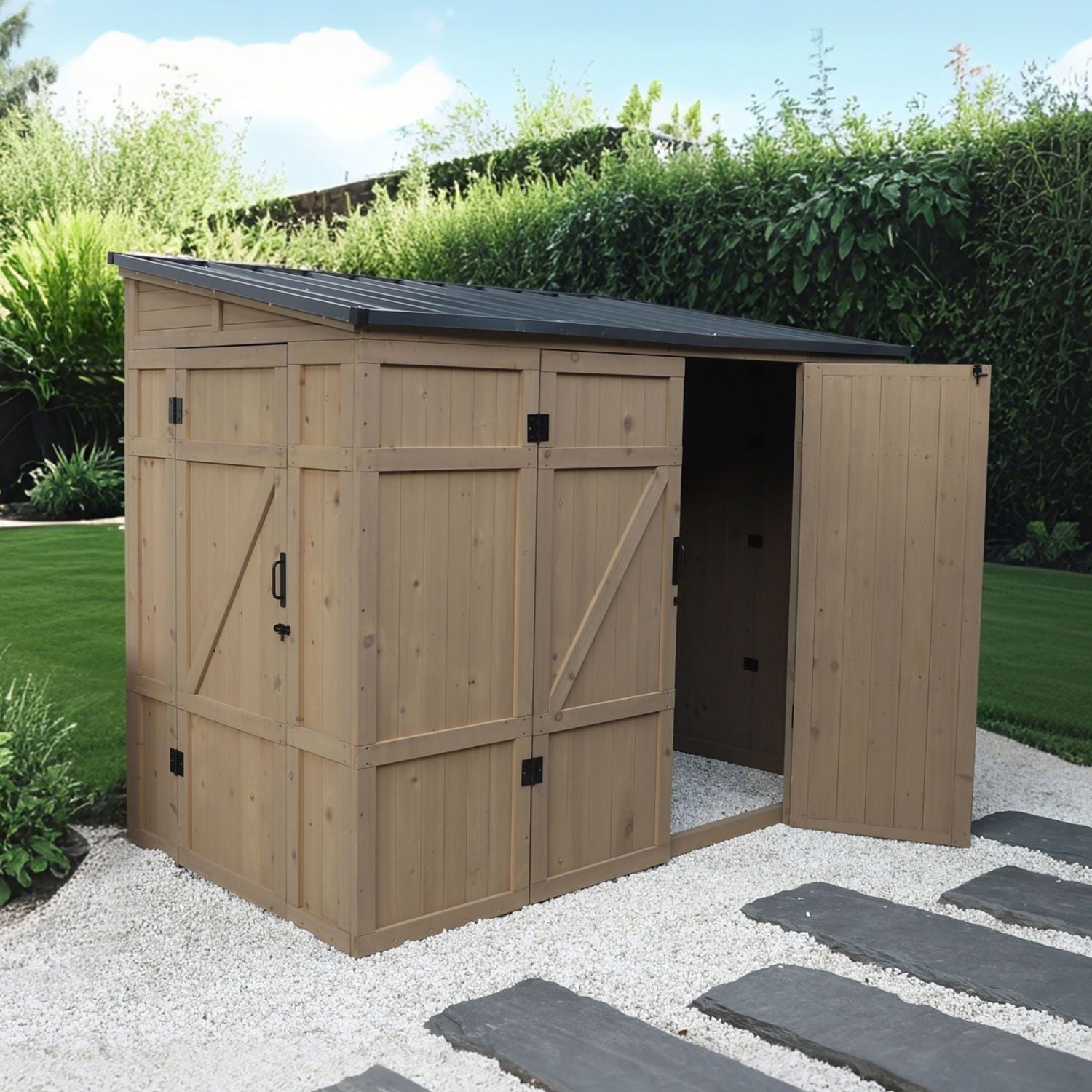 4x8 Wood Storage Shed with 2 Entrences and Metal Roof – Veikous
