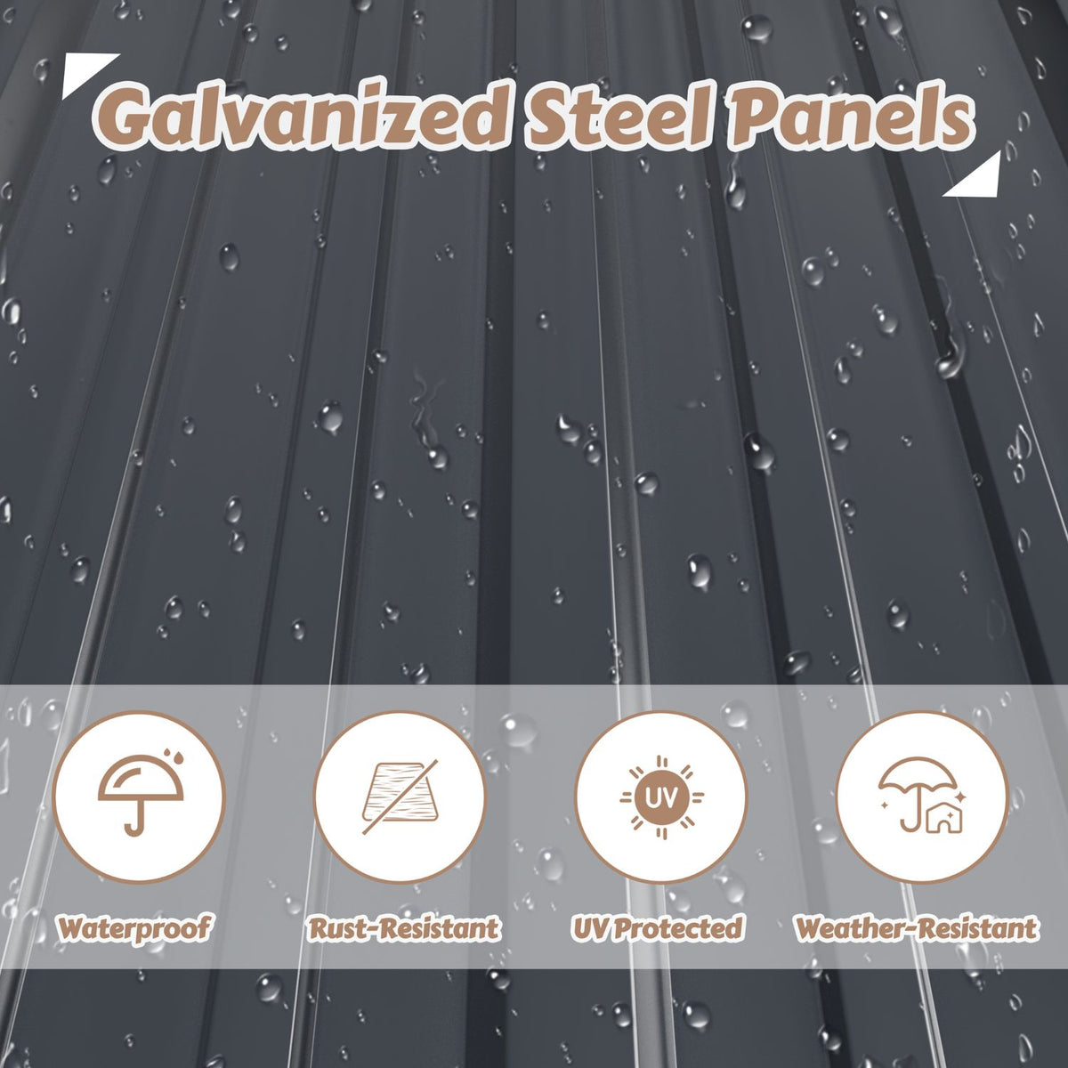 outdoor wood storage shed, galvanized steel roof