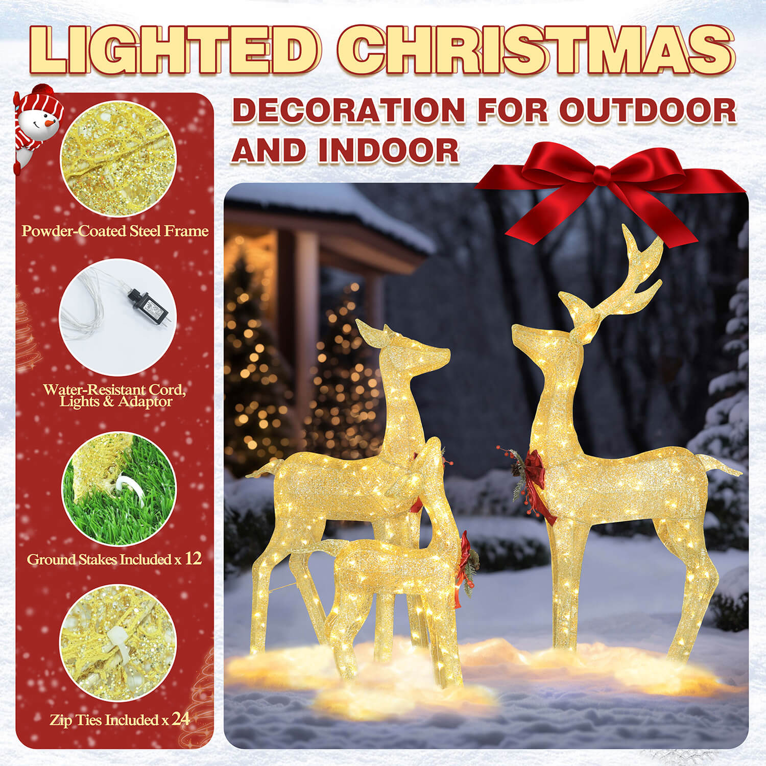 Christmas Deer Lights 3-Piece, Lighted Reindeer Family for Outdoor