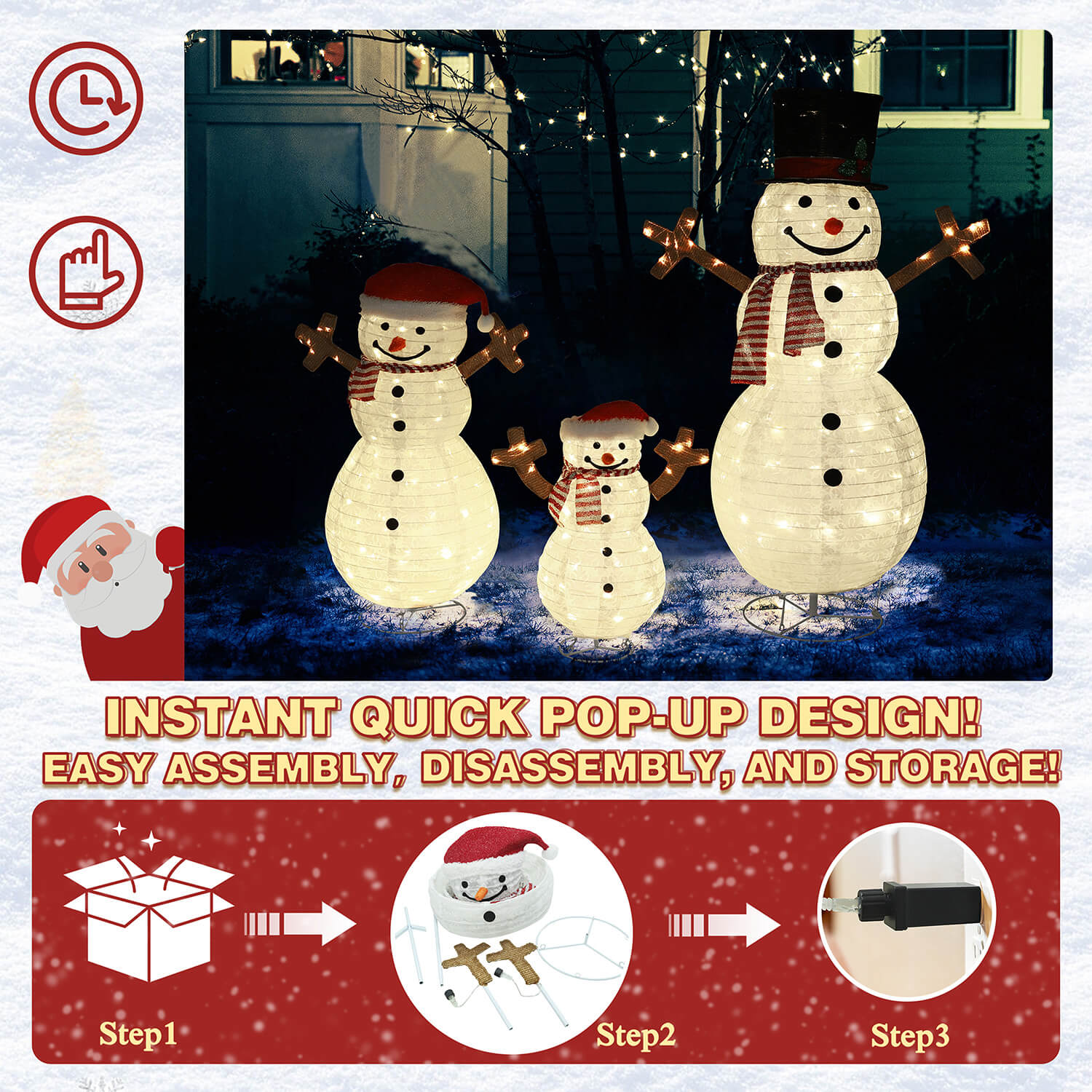 あやぷ✨サンタクロース3P 可愛いスノーマン2点セット❗️ Amazon.com: 3-Piece 2D Lighted Christmas Snowman Family Set