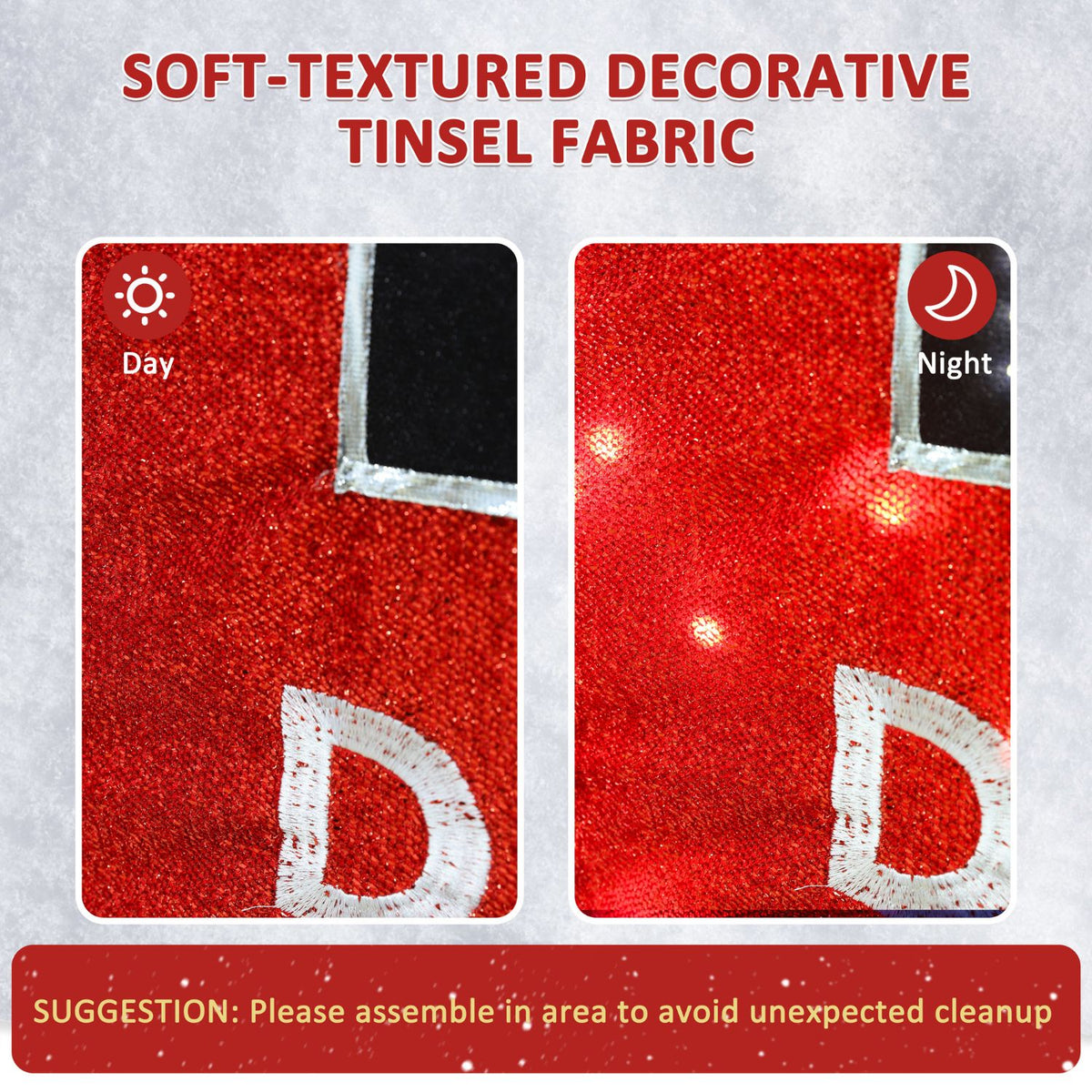 Christmas home decor sign made of tinsel fabric