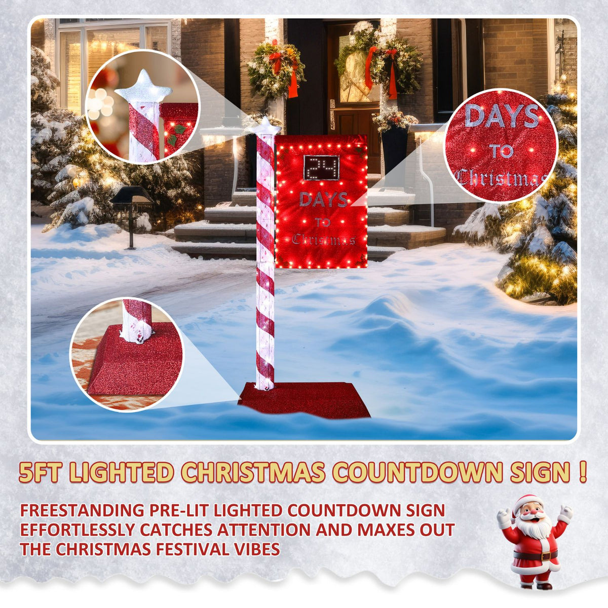 5FT Countdown Sign Christmas Lighted Display