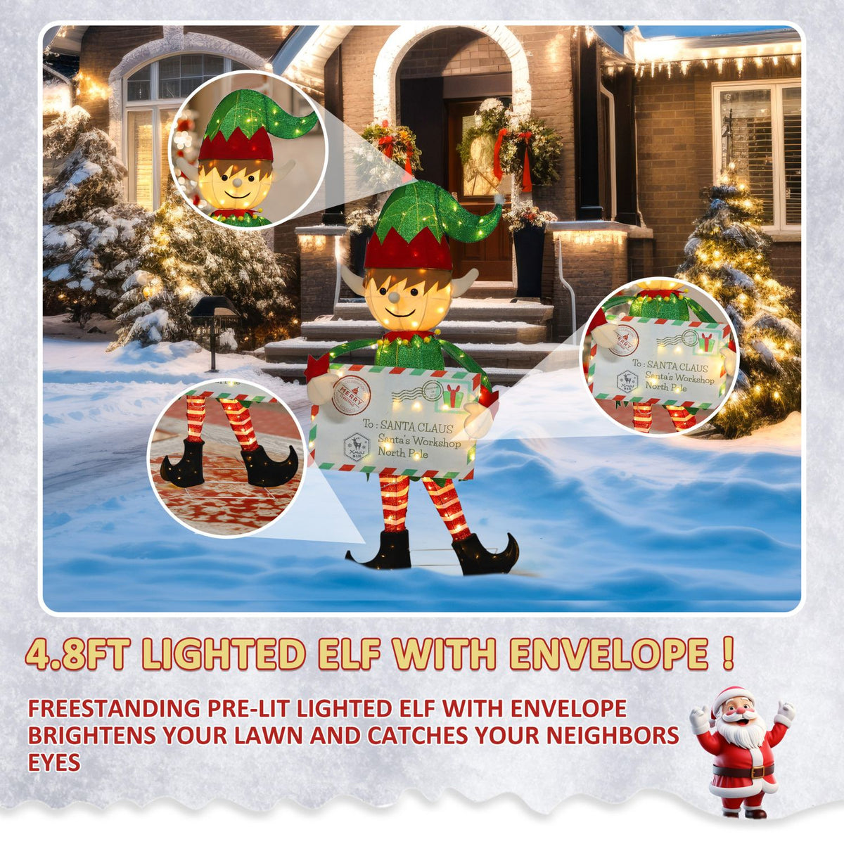 4.8ft lighted elf messenger Christmas decoration