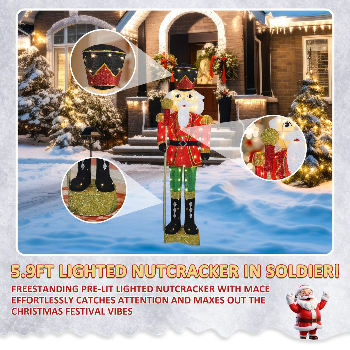5.9FT Nutcracker Christmas Decor for Front Door, Porch and Party