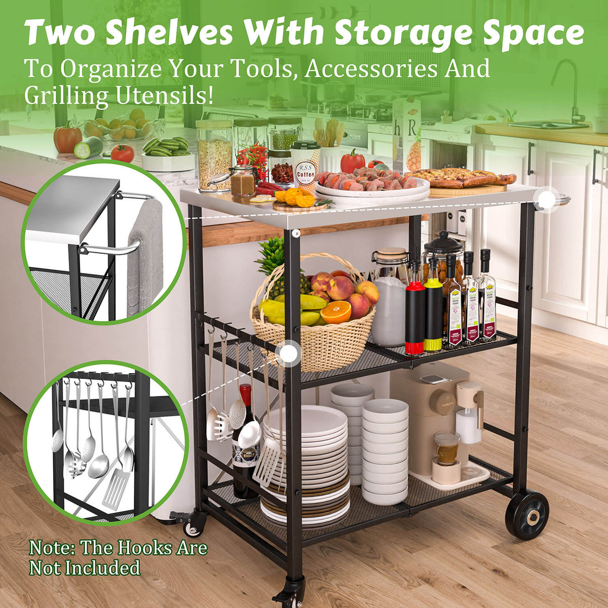 VEIKOUS Outdoor Grill Cart, Portable Grill Table with Double Shelve Storage