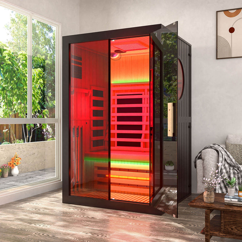 Veikous 2 Person Indoor Sauna, Far Infrared Sauna Kit with Full Spectrum Chromotherapy Light and Bluetooth Audio