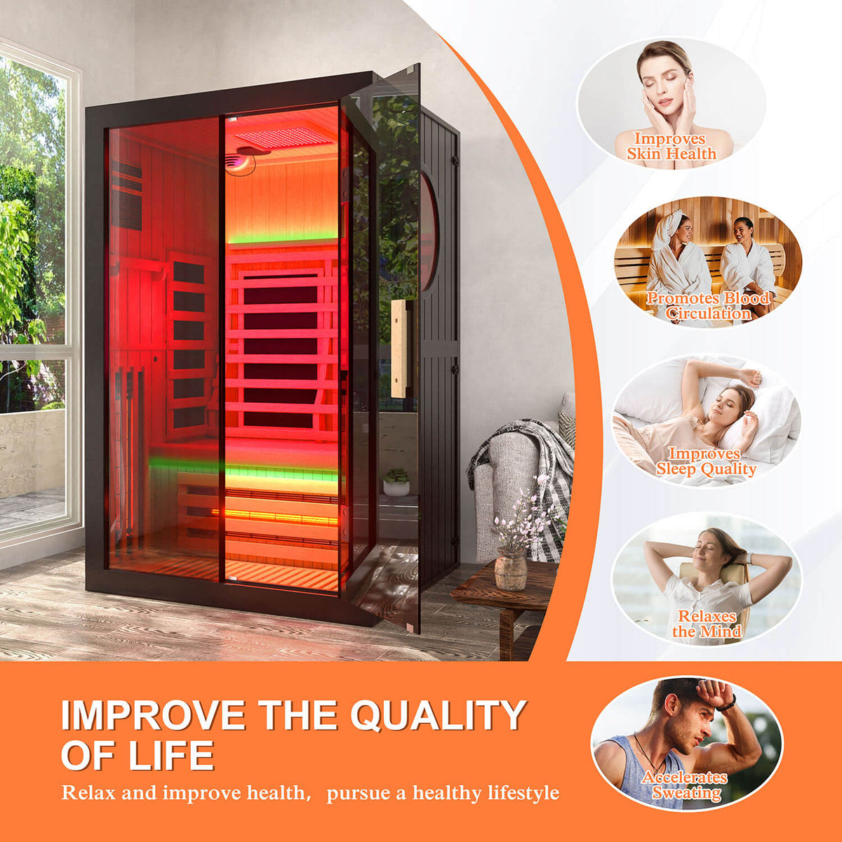Wood 2 person sauna room indoor