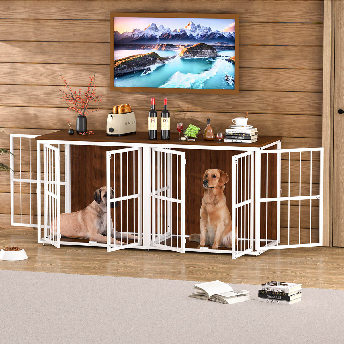 Double Dog Crate, Furniture style for 2 Large Dogs