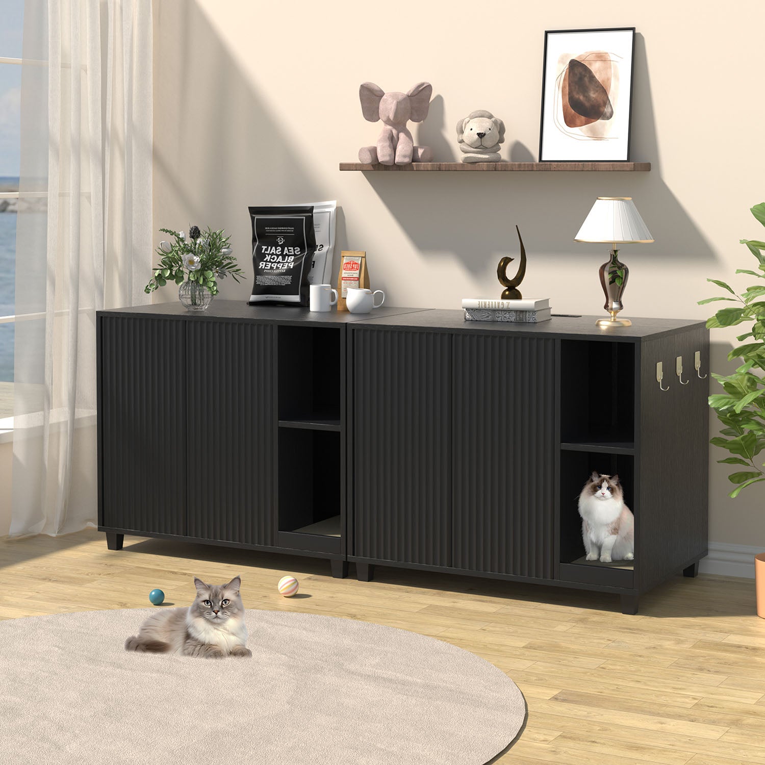 Hidden Cat Litter Box 2 Doors and Scratch Pad – Veikous