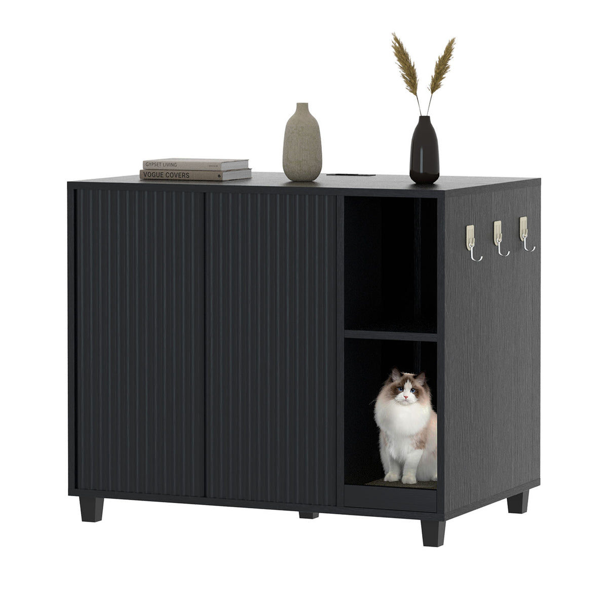 Veikous Hidden Cat Litter Box Enclosure, Cat Cabinet with 2 Doors, Cat Washroom Furniture with Scratch Pad