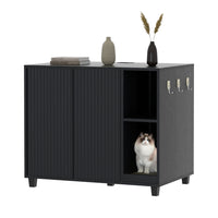 Veikous Hidden Cat Litter Box Enclosure, Cat Cabinet with 2 Doors, Cat Washroom Furniture with Scratch Pad