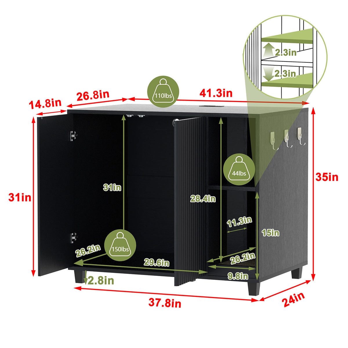 Veikous Hidden Cat Litter Box Enclosure, Cat Cabinet with 2 Doors, Cat Washroom Furniture with Scratch Pad