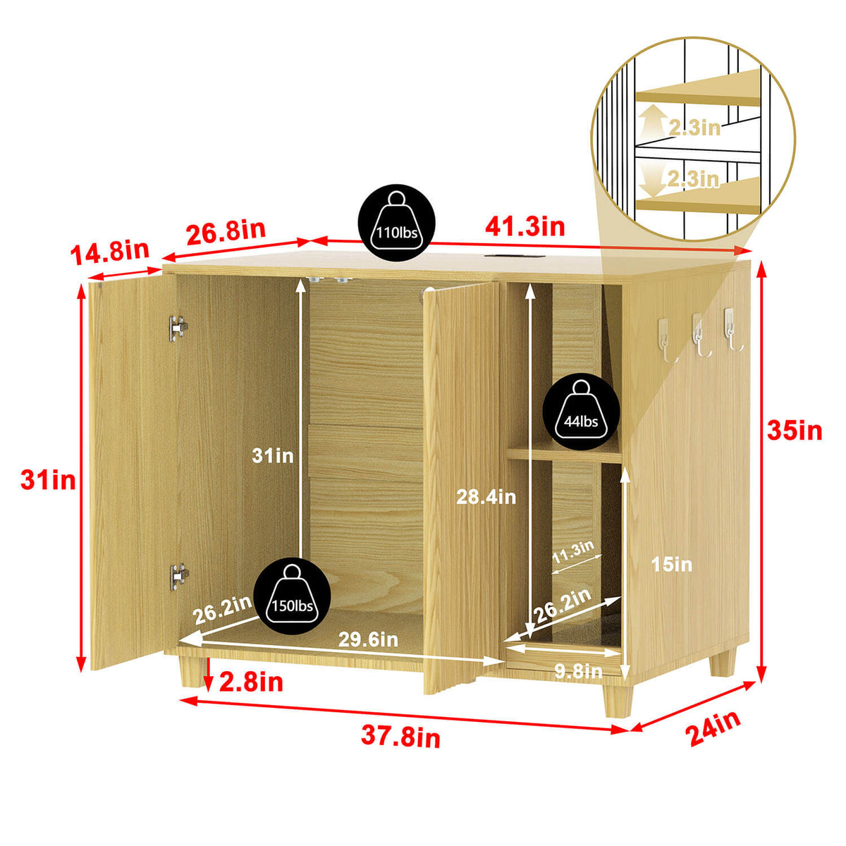 Veikous Hidden Cat Litter Box Enclosure, Cat Cabinet with 2 Doors, Cat Washroom Furniture with Scratch Pad