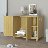 Veikous Hidden Cat Litter Box Enclosure, Cat Cabinet with 2 Doors, Cat Washroom Furniture with Scratch Pad