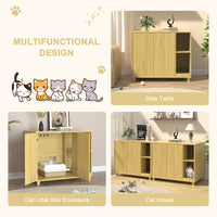 Veikous Hidden Cat Litter Box Enclosure, Cat Cabinet with 2 Doors, Cat Washroom Furniture with Scratch Pad