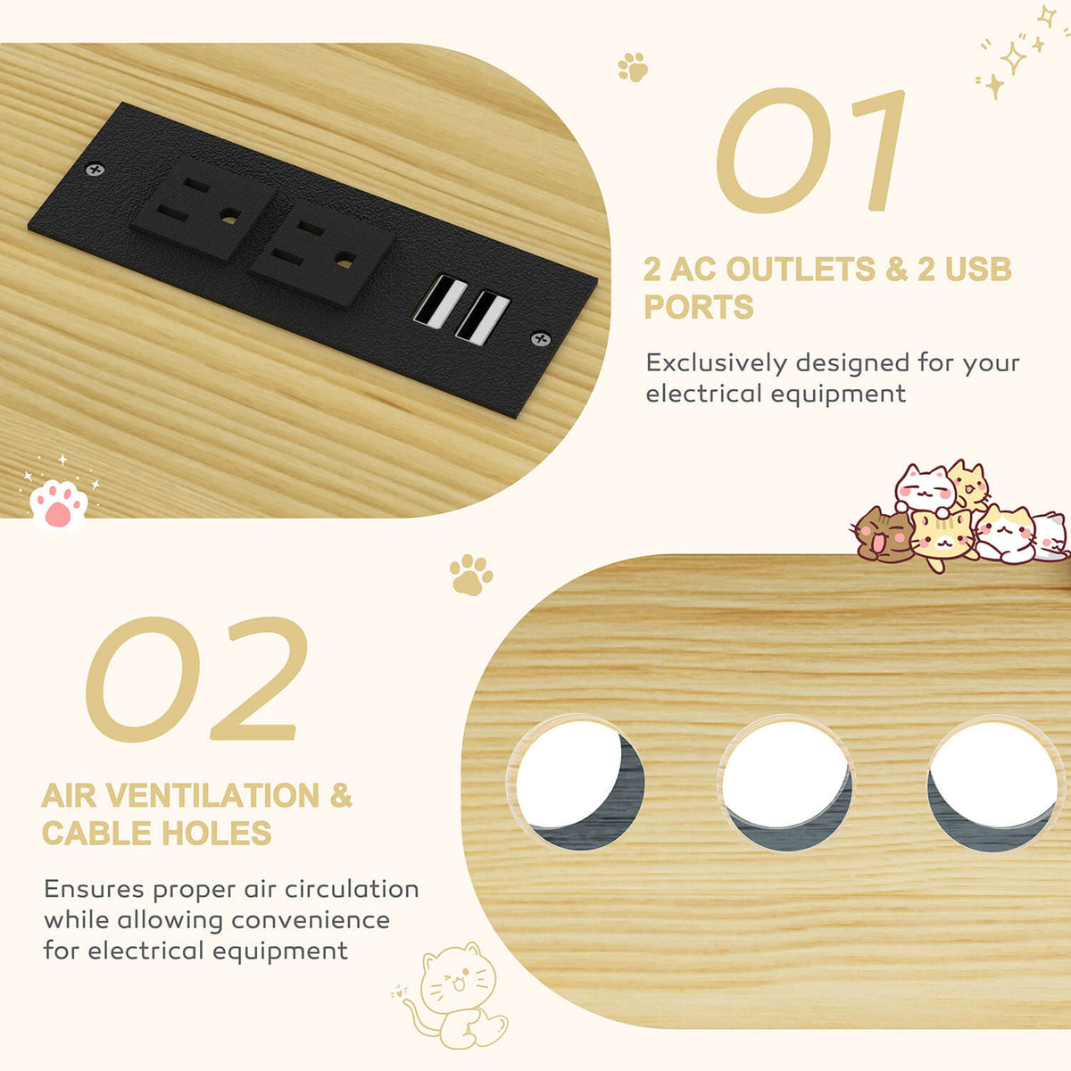 Veikous Hidden Cat Litter Box Enclosure, Cat Cabinet with 2 Doors, Cat Washroom Furniture with Scratch Pad
