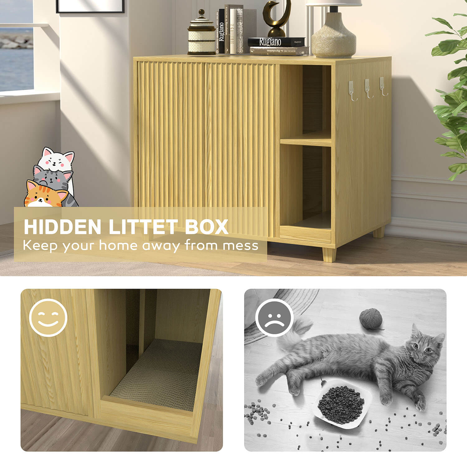 Hidden Cat Litter Box 2 Doors and Scratch Pad – Veikous