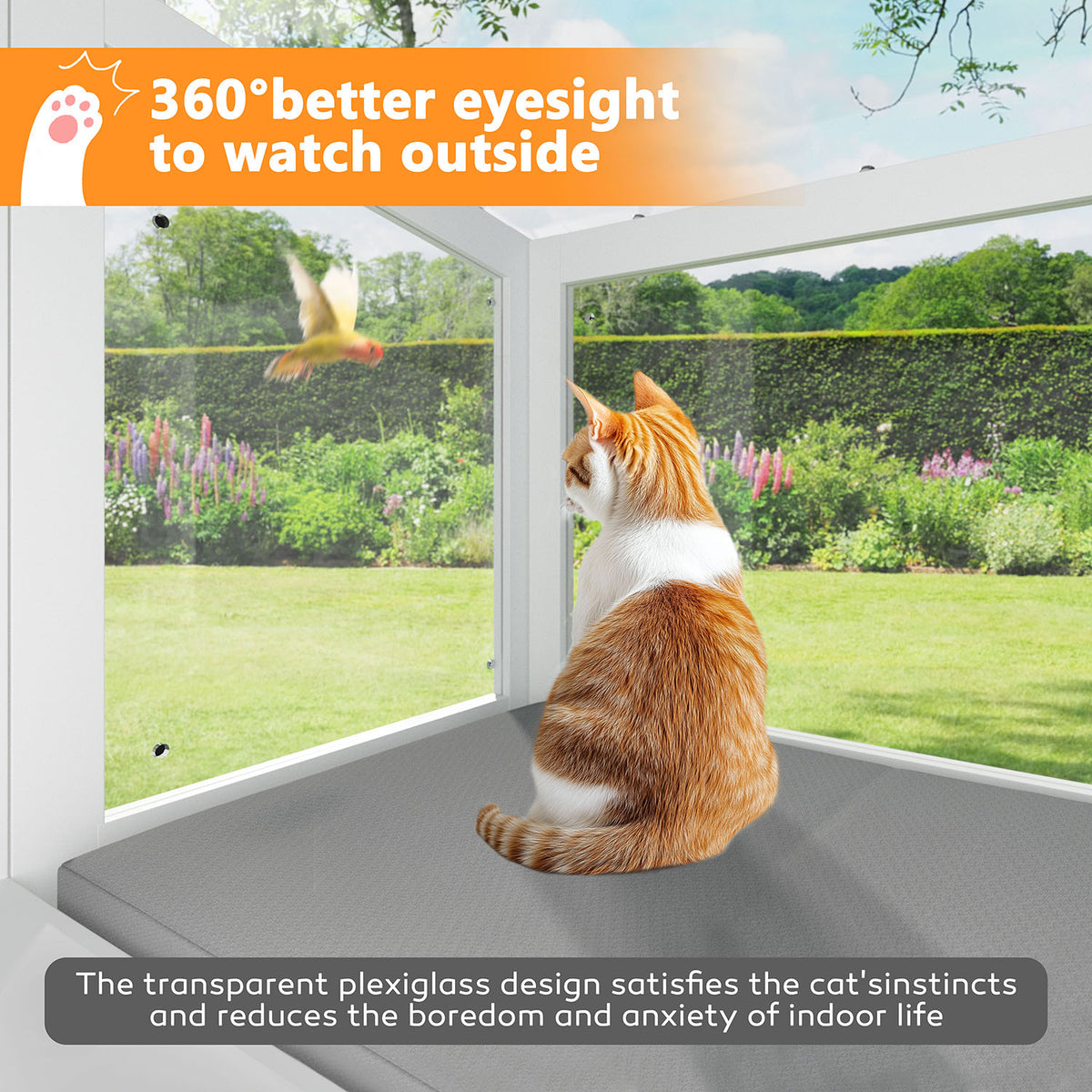 Veikous Wooden Cat Window Box, Catio Window Perch for Sunbathing, Napping, Overlooking