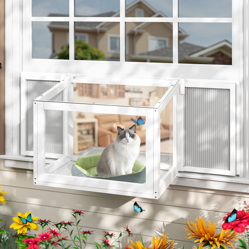 Veikous Wooden Cat Window Box, Catio Window Perch for Sunbathing, Napping, Overlooking