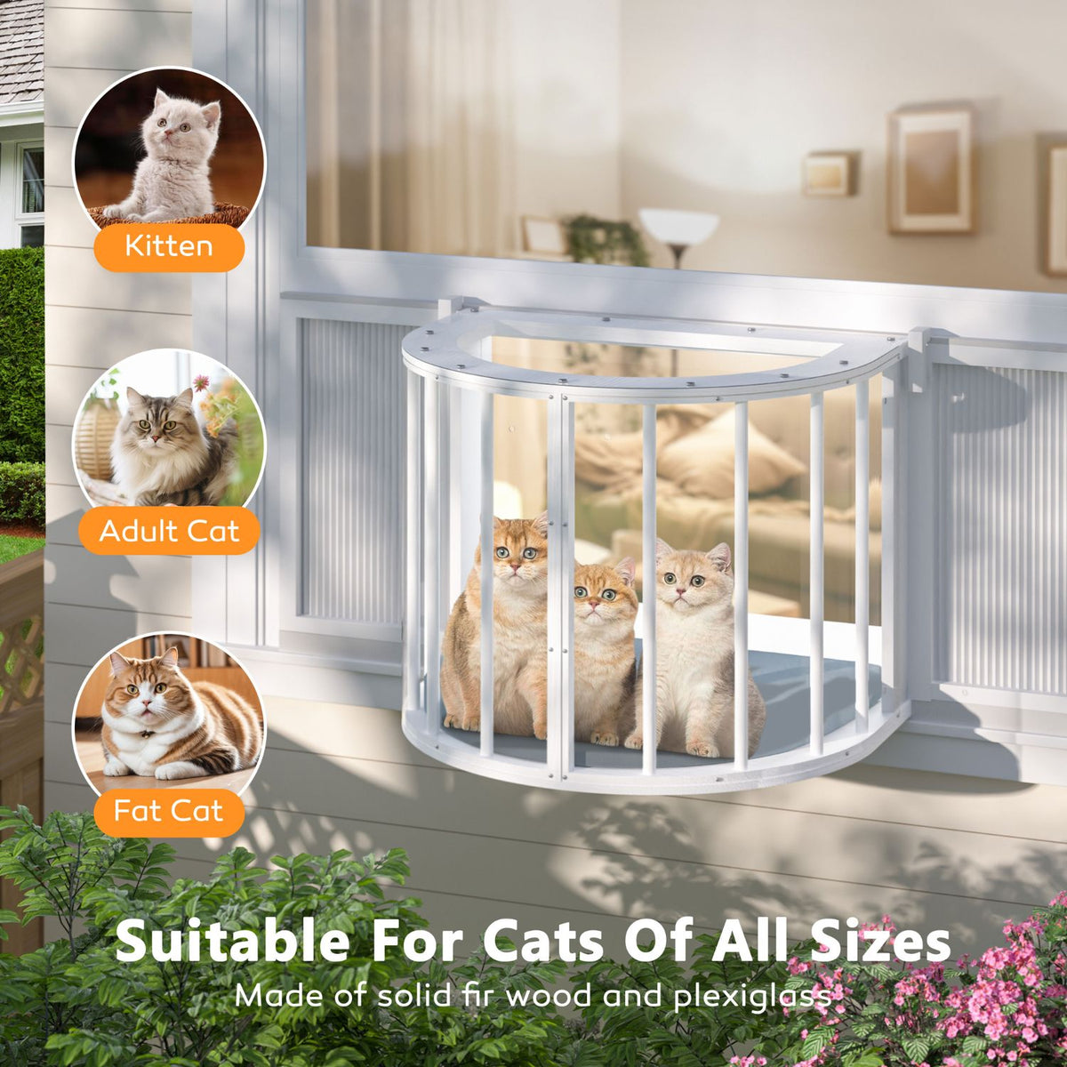 Solid Fir Wood Cat Catio for Indoor Cats