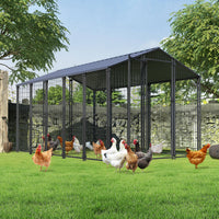 Metal Chicken Coop for 15 Chickens, Walk in Chicken Cage with Steel Roof