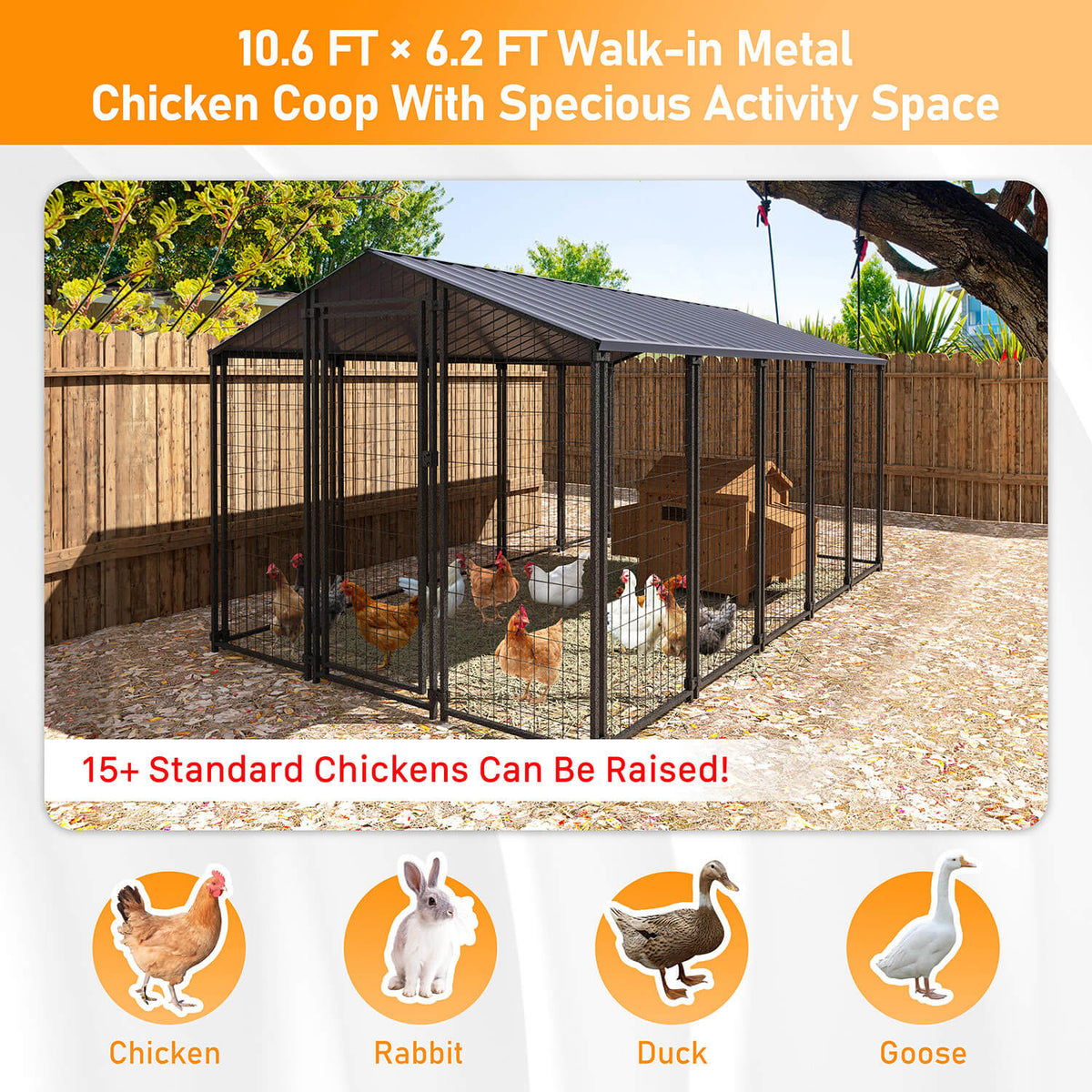 Veikous Metal Chicken Coop, Walk in Chicken Cage with Metal Roof for Yard
