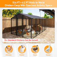 Veikous Metal Chicken Coop, Walk in Chicken Cage with Metal Roof for Yard