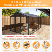 Veikous Metal Chicken Coop, Walk in Chicken Cage with Metal Roof for Yard, Large Chicken Pen for Duck Rabbit and Goose