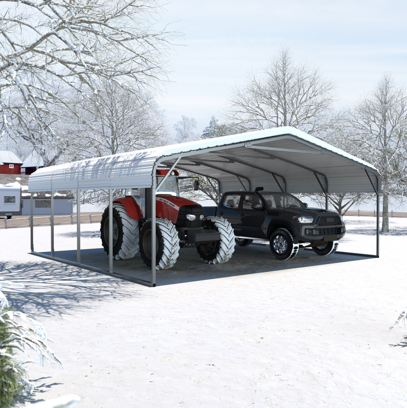 VEIKOUS 20x20 Heavy Duty Metal Carport Kit – Galvanized Steel Roof Car Shelter for Cars, Trucks, Boats, RVs，White w