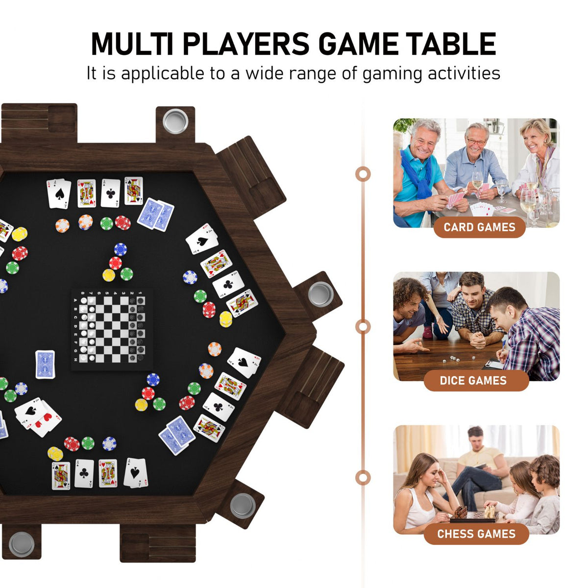 Hexagonal Board Game Table for Multi-Players