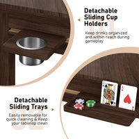 Wooden Game Table with Sliding Cup Holders and Trays