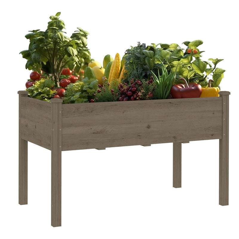 VEIKOUS Elevated Planter Box, Wooden Raised Garden Bed with Drainage Hole, Mocha Brown